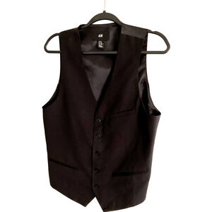 H&M Men's Vest Size 40R Black Formal Black Tie Slim‎ Fit Button Front Polyester